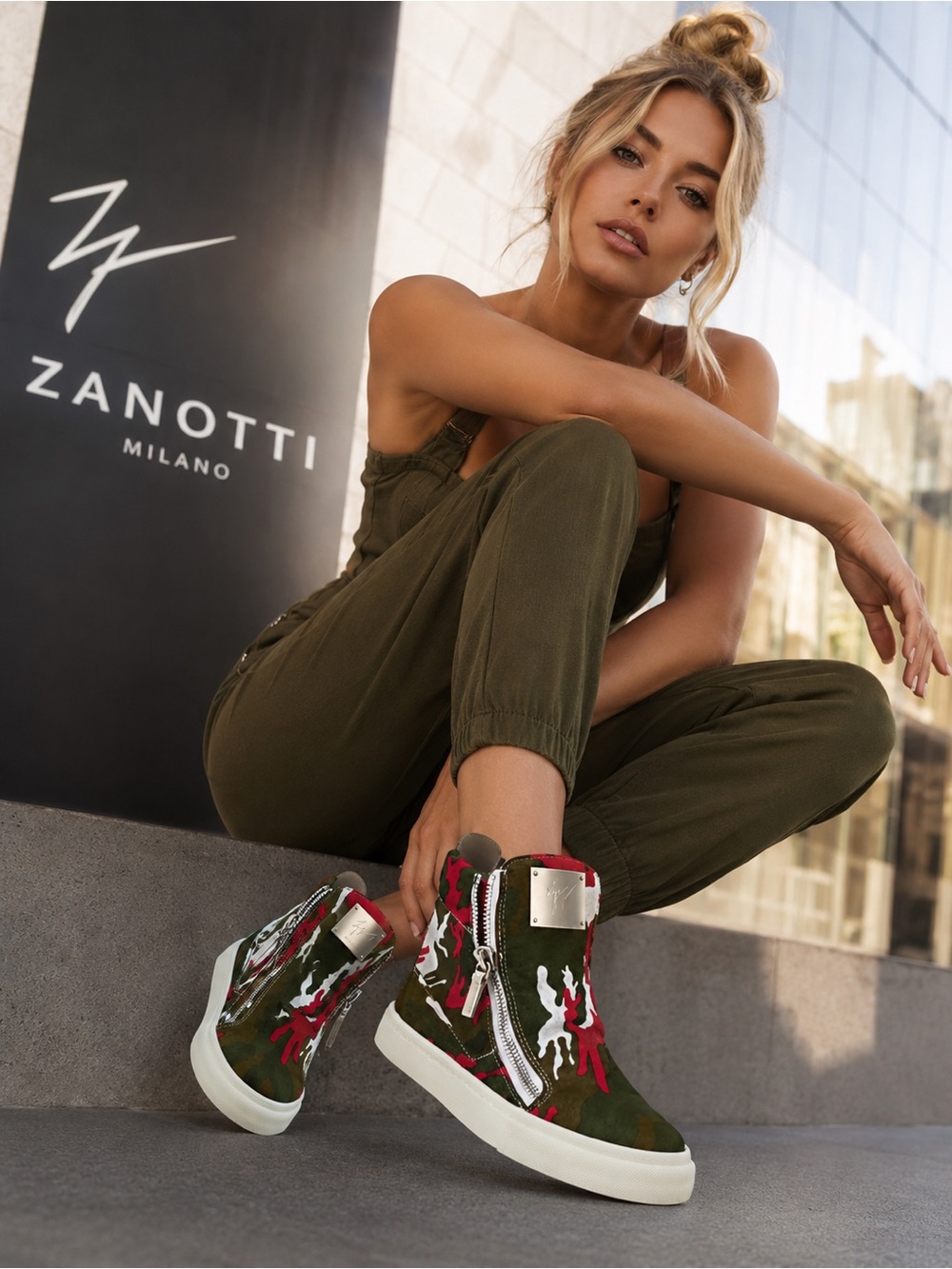 Giuseppe Zanotti Pink Green Camo High-Top Sneakers